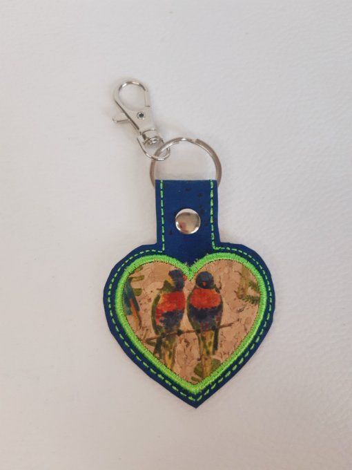 Porte-clés Coeur appliqué liège Inséparables